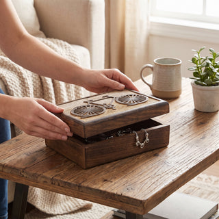 Rustic Wood Bicycle Jewelry Box | Handmade Decorative Storage Chest for Rings, Watches & Trinkets | Unique Vintage Keepsake B