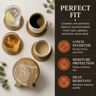 Store Indya Natural Wood Coasters Set of 6 with Holder, 4 in