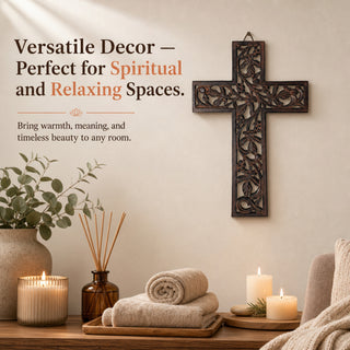 Store Indya Handmade Wooden Cross for Wall Decor Antique Wood Cross Wall Hanging Religious Altar Home Décor Gift