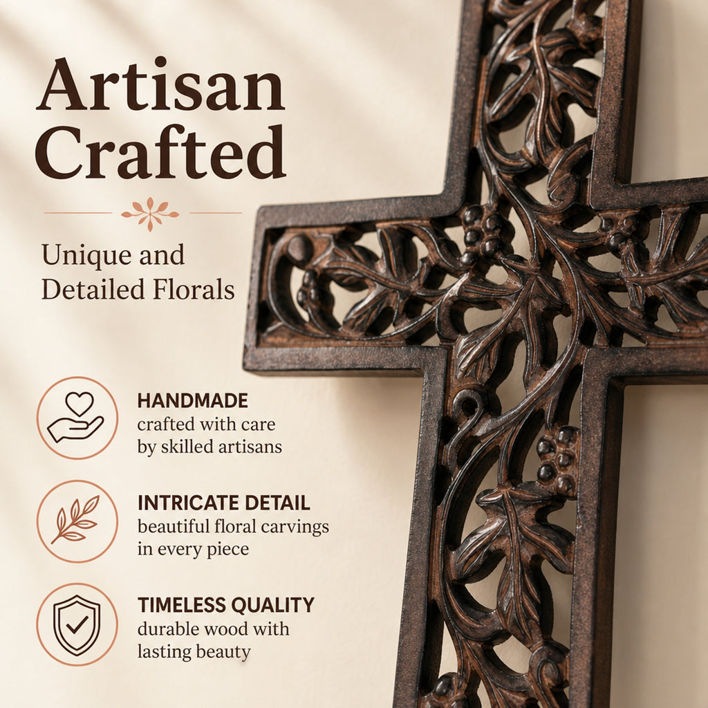 Store Indya Handmade Wooden Cross for Wall Decor Antique Wood Cross Wall Hanging Religious Altar Home Décor Gift