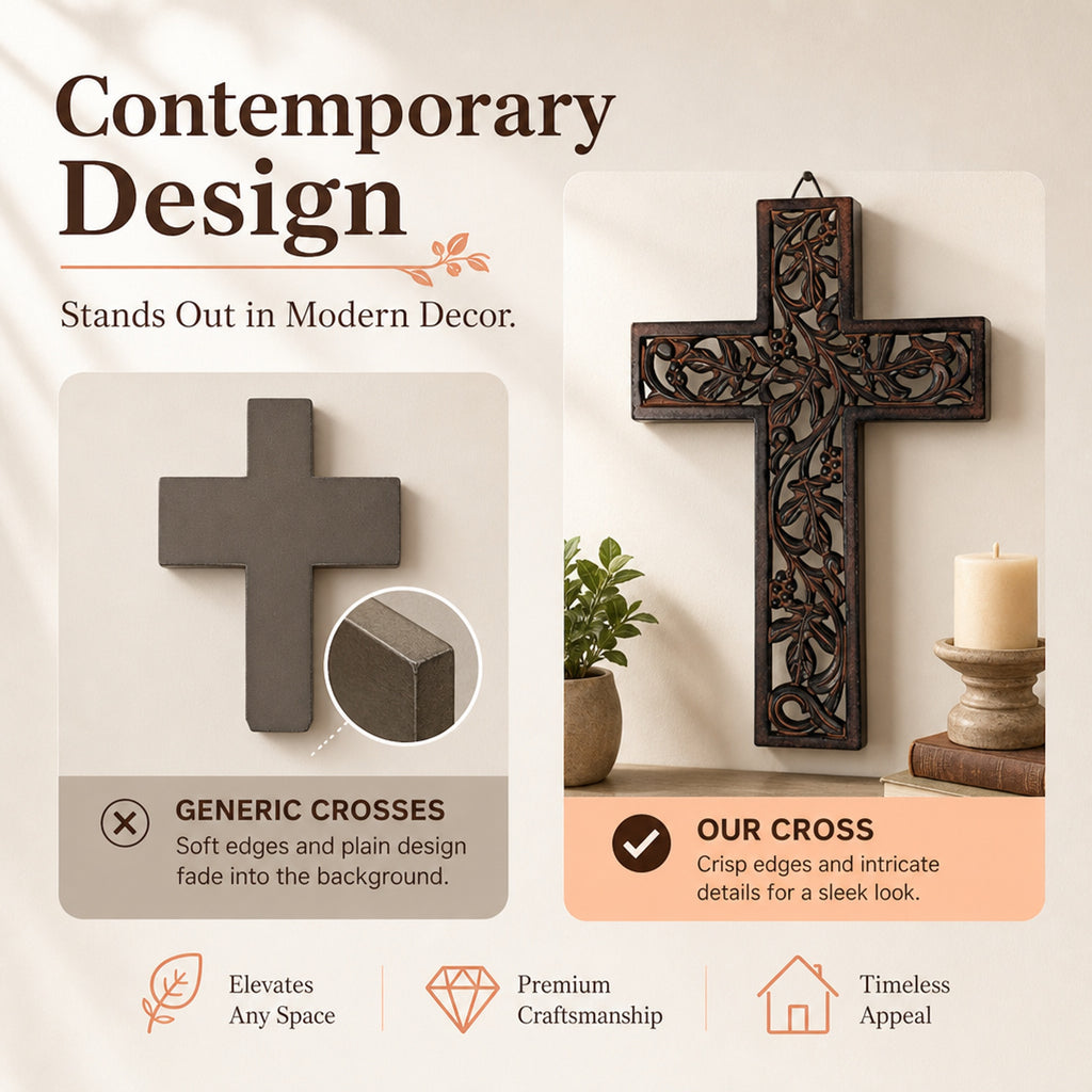 Store Indya Handmade Wooden Cross for Wall Decor Antique Wood Cross Wall Hanging Religious Altar Home Décor Gift