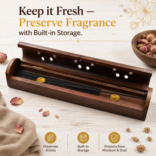 Store Indya Incense Burner Holder Rosewood Box Brass Inlay