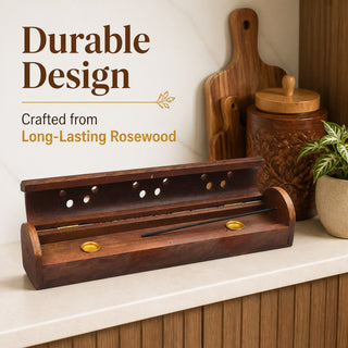 Store Indya Incense Burner Holder Rosewood Box Brass Inlay
