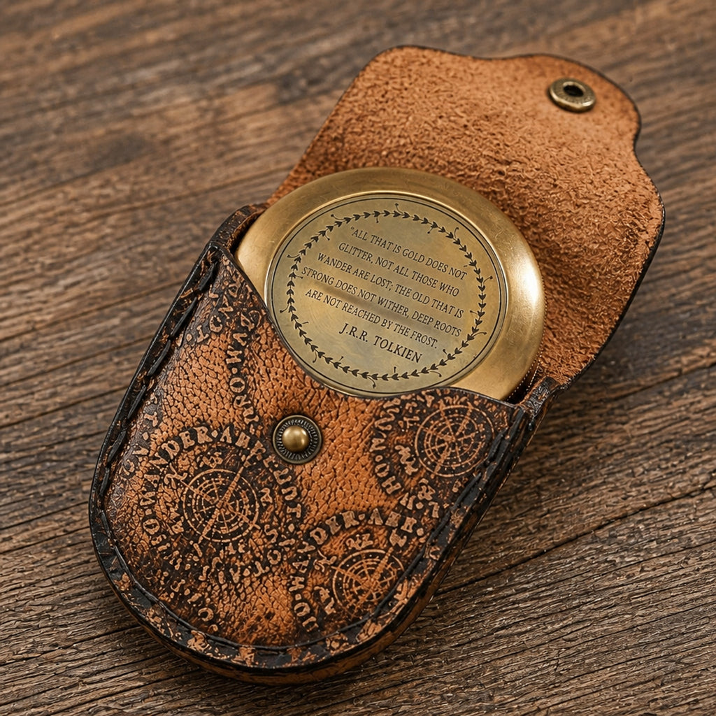 Store Indya Vintage Engraved Compass Scripture Gift Leather Case