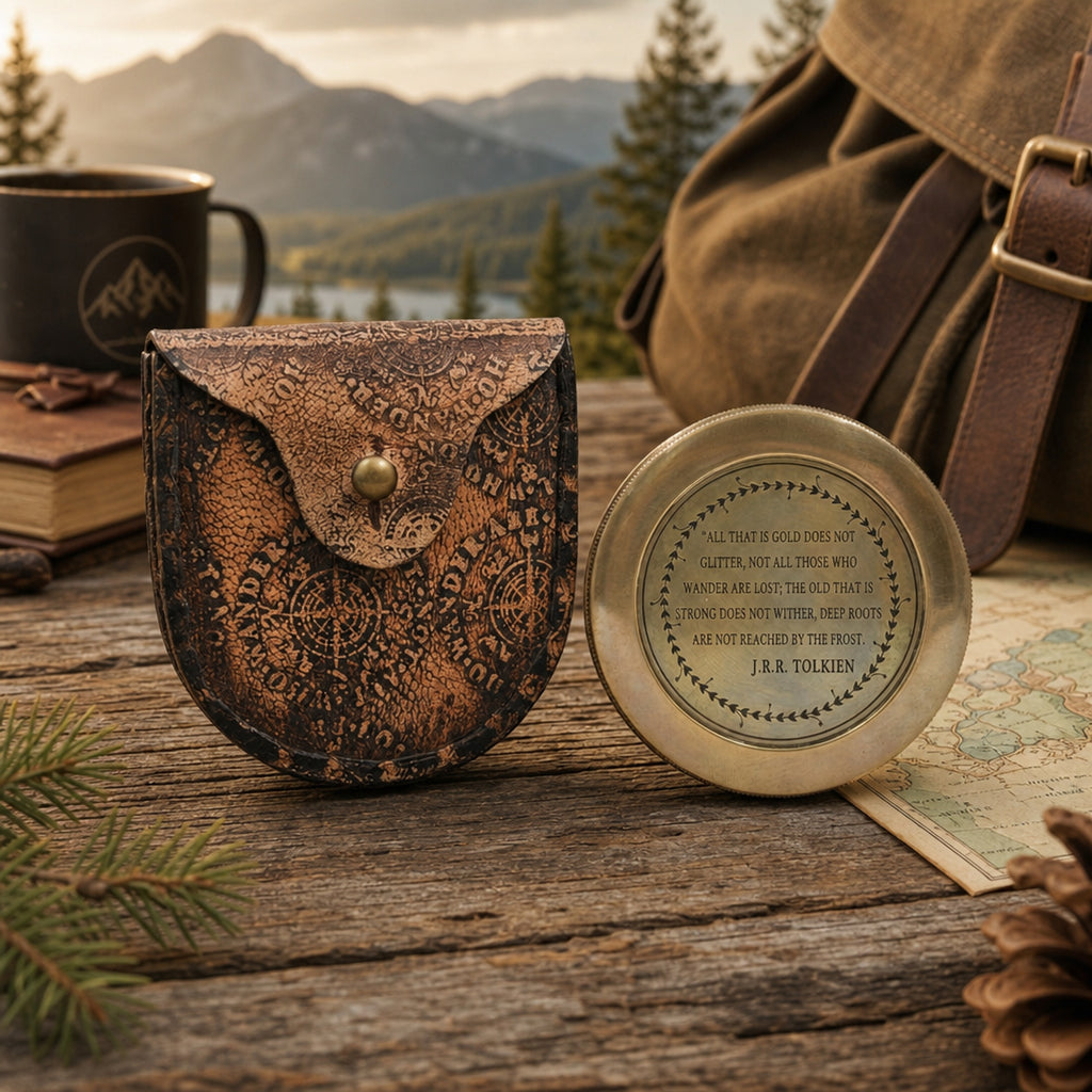 Store Indya Vintage Engraved Compass Scripture Gift Leather Case