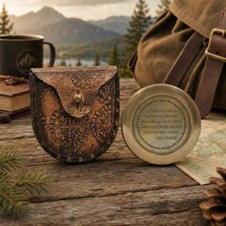 Store Indya Vintage Engraved Compass Scripture Gift Leather Case