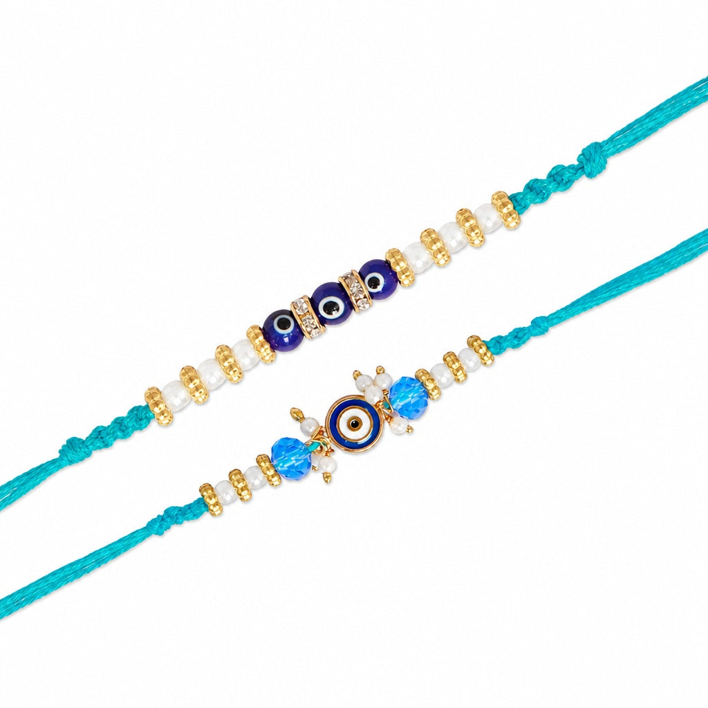 Shalinindia Evil Eye Rakhi Set of 2 for Brother – Premium Raksha Bandhan Rakhi Bracelet & Thread | Traditional Designer Rakhi