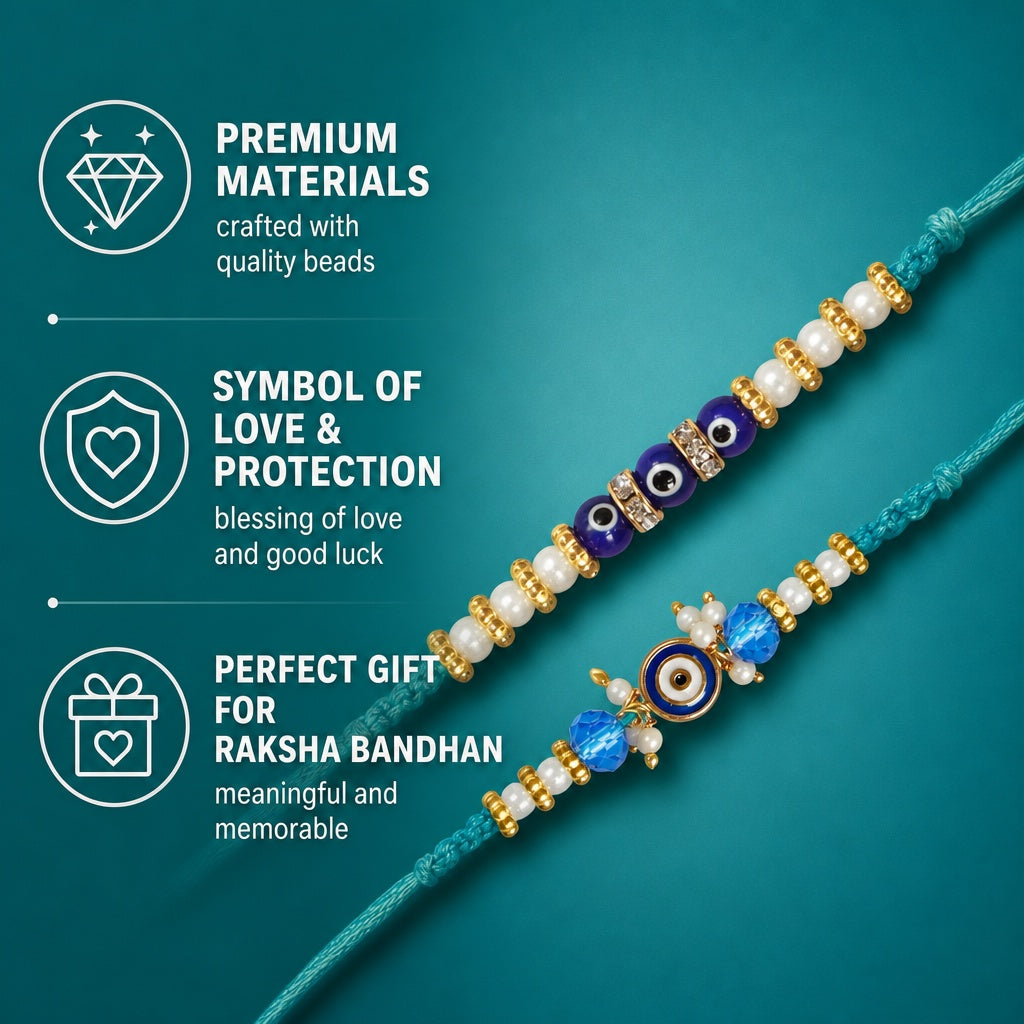 Shalinindia Evil Eye Rakhi Set of 2 for Brother – Premium Raksha Bandhan Rakhi Bracelet & Thread | Traditional Designer Rakhi