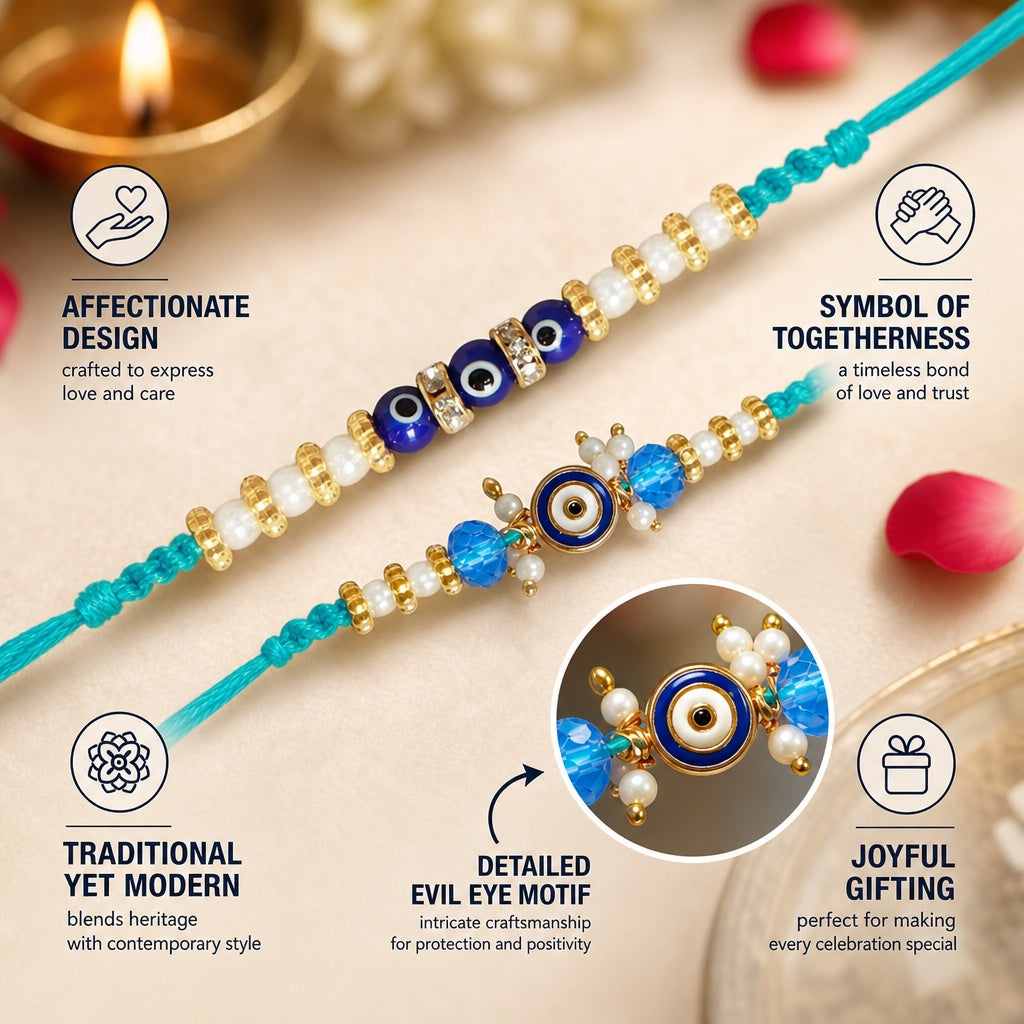 Shalinindia Evil Eye Rakhi Set of 2 for Brother – Premium Raksha Bandhan Rakhi Bracelet & Thread | Traditional Designer Rakhi