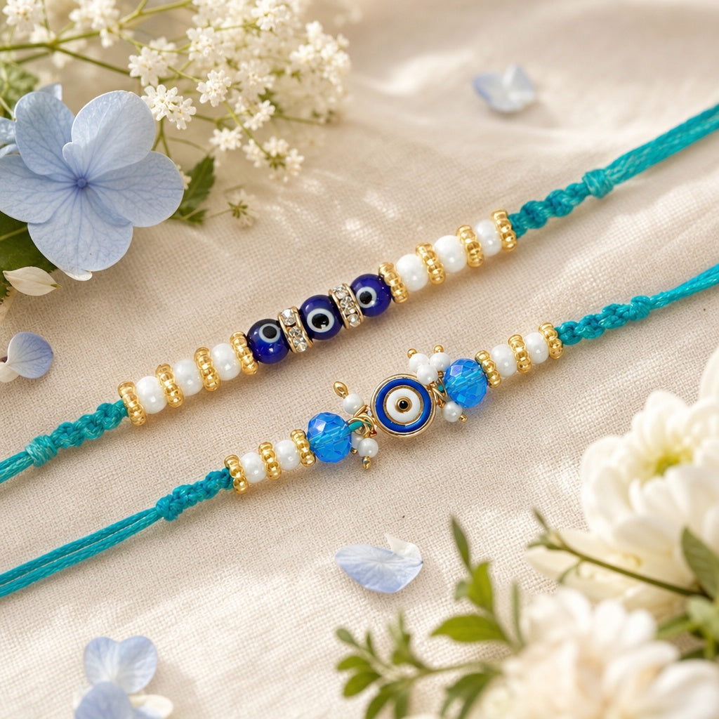 Shalinindia Evil Eye Rakhi Set of 2 for Brother – Premium Raksha Bandhan Rakhi Bracelet & Thread | Traditional Designer Rakhi