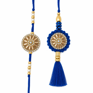 Shalinindia Bhaiya Bhabhi Rakhi Set of 2 – Designer Blue Thread Rakhi with Stones for Brother & Bhabhi – Raksha Bandhan Gift 