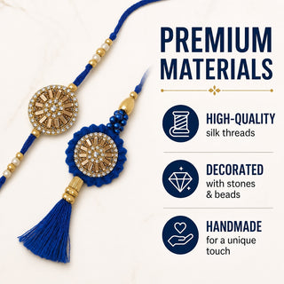 Shalinindia Bhaiya Bhabhi Rakhi Set of 2 – Designer Blue Thread Rakhi with Stones for Brother & Bhabhi – Raksha Bandhan Gift 