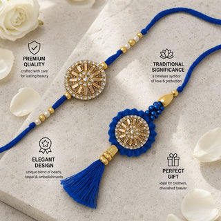 Shalinindia Bhaiya Bhabhi Rakhi Set of 2 – Designer Blue Thread Rakhi with Stones for Brother & Bhabhi – Raksha Bandhan Gift