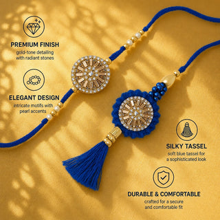 Shalinindia Bhaiya Bhabhi Rakhi Set of 2 – Designer Blue Thread Rakhi with Stones for Brother & Bhabhi – Raksha Bandhan Gift