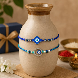 Premium Designer Evil Eye Rakhi Set of 2 for Brother, Bhai – Rakhi Thread, Rakhi Bracelet, Traditional Raksha Bandhan Gift for Bhaiya