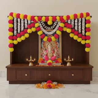 Store Indya Artificial Marigold Garland, Pink and White Pearl Beads, 3 Feet Traditional Toran Bandhanwaar Door Hanging for Re