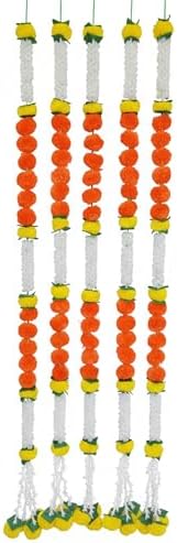 Store Indya White and Marigold Garland Flower Strings 5 Ft Each X 5 Pcs (Design 2)