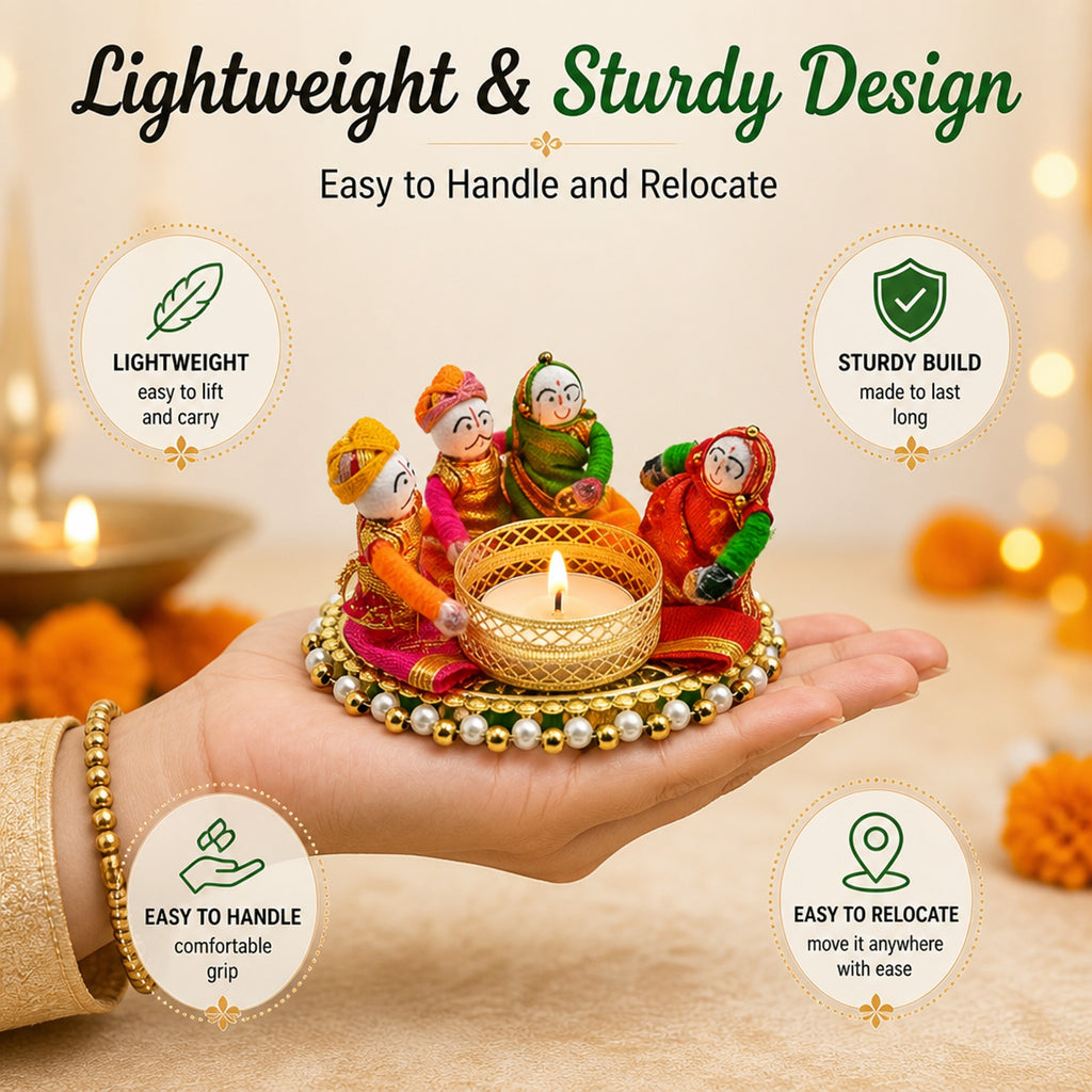 Store Indya Traditional Tea Light Candle Holders, Orange and White, Set of 4, Metallic Finish, Indoor Decor (Design 2)