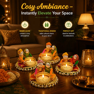 Store Indya Traditional Tea Light Candle Holders, Orange and White, Set of 4, Metallic Finish, Indoor Decor (Design 2)