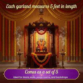 Store Indya Marigold Garland Flower Strings 5 Ft Each X 5 Pcs