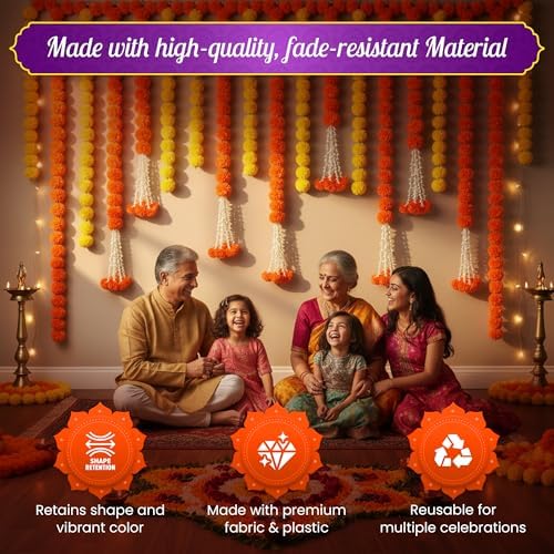 Store Indya Marigold Garland Flower Strings 5 Ft Each X 5 Pcs