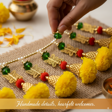 STORE INDYA Artificial Marigold Garland with Swastik, Yellow 36 Inch Traditional Toran for Door and Wall Decoration