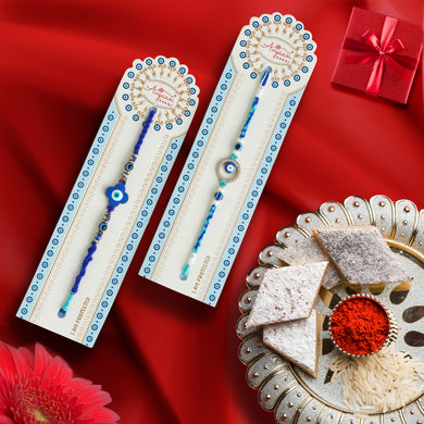Premium Designer Evil Eye Rakhi Set of 2 for Brother, Bhai – Rakhi Thread, Rakhi Bracelet, Traditional Raksha Bandhan Gift for Bhaiya