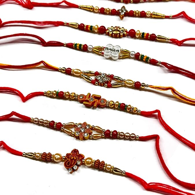 Rakhi for Brother | Designer Cotton Rakhis Multipack of 10 | 2 Inches Raksha Bandhan Rakhi Set | Muti Studded Gem Stone Rakhis for Brother