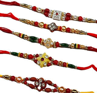 Rakhi for Brother | Designer Cotton Rakhis Multipack of 10 | 2 Inches Raksha Bandhan Rakhi Set | Muti Studded Gem Stone Rakhis for Brother