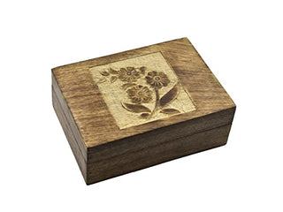 Hand Carved Wooden Jewelry Keepsake Trinket Storage Box Organizer Holder with Floral Carvings Handmade Box for Girl Women