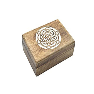 Hand Carved Wooden Jewelry Keepsake Trinket Storage Box Organizer Holder with carving & Whitewash Finish
