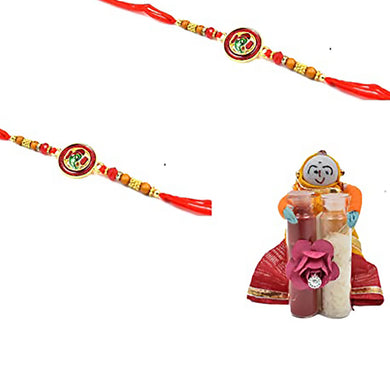 Set of 2 Raksha Bandhan Rakhi Combo Pack-Ganesha Rakhi with Greeting Card & Roli Chawal(Ganesha Rakhi 8106-Roli Chawal-06)