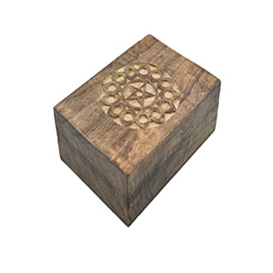Hand Carved Wooden Jewelry Keepsake Trinket Storage Box Organizer Holder with Round Circle carving on Top Handmade Box for Girl Women
