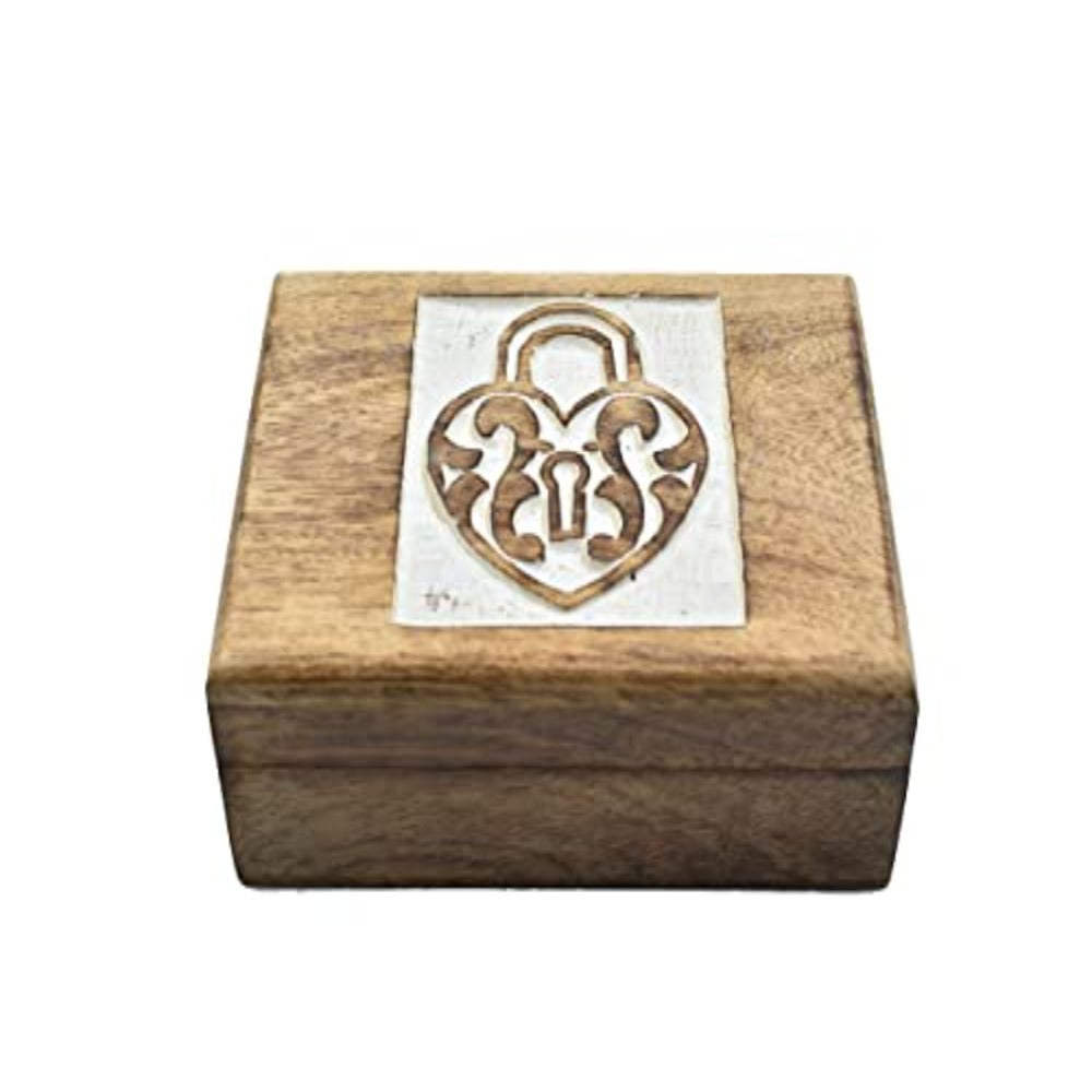 Hand Carved Wooden Jewelry Keepsake Trinket Storage Box Organizer Holder with Heart Carving on Top Handmade Box for Girl Women