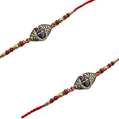 Set of 2 Krishna Rakhi Set with Greeting Card-Premium Indian Rakhi for Brother