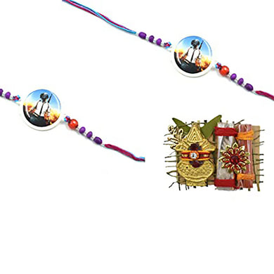 Set of 2 Raksha Bandhan Combo Pack-Kids Rakhi with Greeting Card & Roli Chawal(PUBG Design)