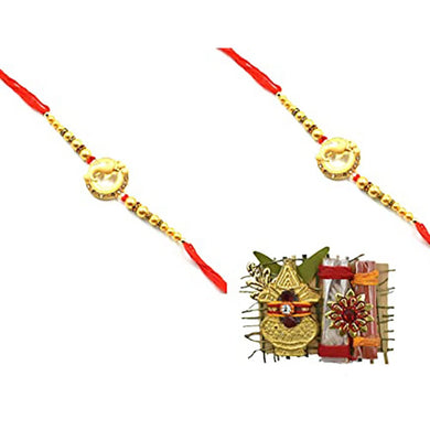 Raksha Bandhan Rakhi Combo Pack for Brother with Greeting Card & Roli Chawal - Set of 2 (Ganesh Face with Beads)