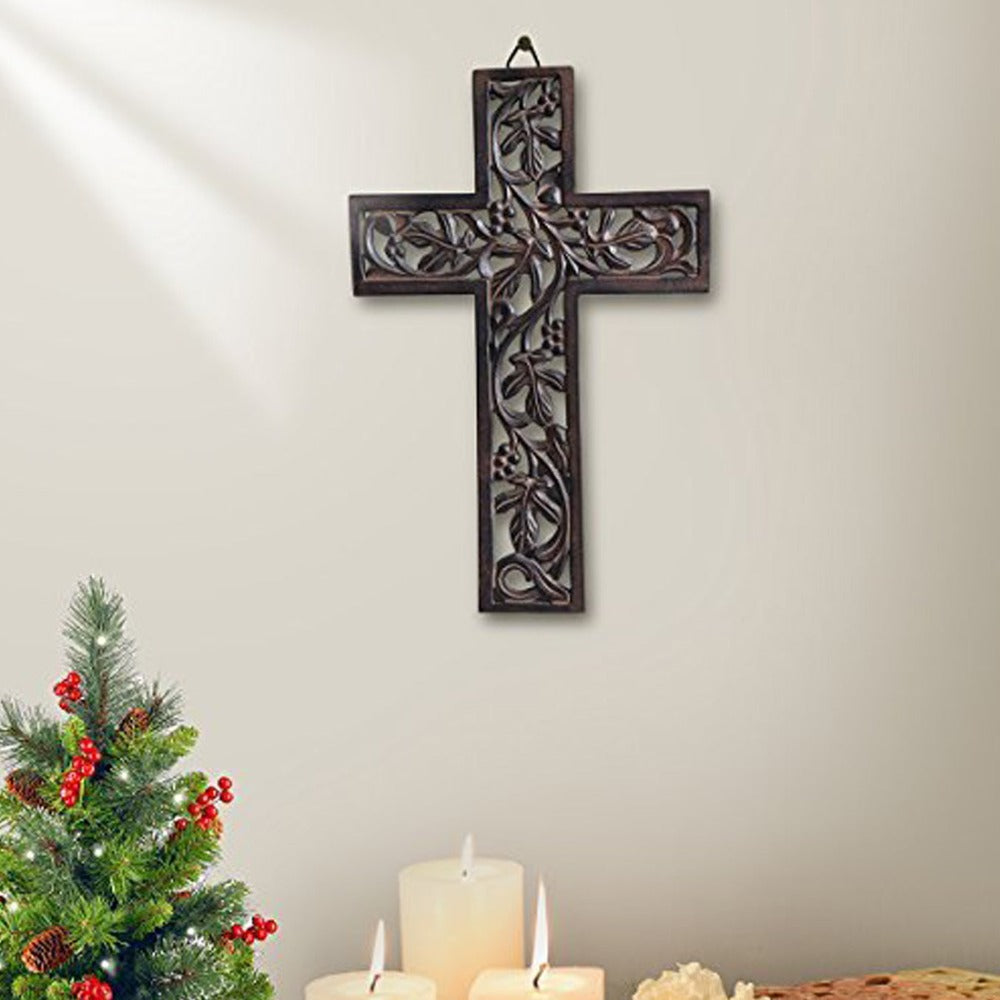 Handmade Wooden Wall Hanging Cross Antique Design Religious Altar