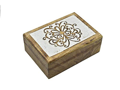 Hand Carved Wooden Jewelry Keepsake Trinket Storage Box Organizer Holder with Floral Carvings and Whitewash finish Handmade Box for Girl Women