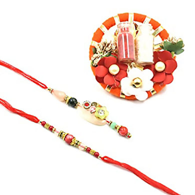 Raksha Bandhan Rakhi and Lumba Set with Greeting Card-Bhaiya Rakhi, Bhabhi Lumba, and Roli Chawal Combo