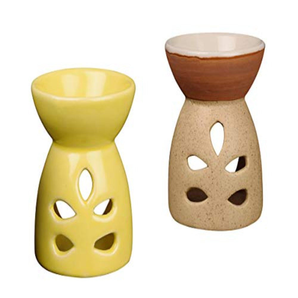 storeindya Tealight Candle Holder Christmas Decorations Set of 2 Handmade Oil Burner Diffuser Home Decor Accessories Housewarming (Yellow Brown)