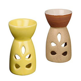 storeindya Tealight Candle Holder Christmas Decorations Set of 2 Handmade Oil Burner Diffuser Home Decor Accessories Housewarming (Yellow Brown)