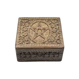 Hand Carved Wooden Jewelry Keepsake Trinket Storage Box Organizer Holder with STAR Carvings on Top Handmade Box for Girl Women
