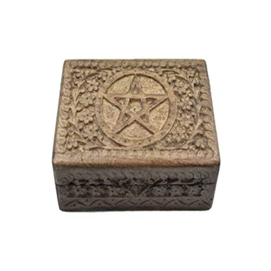 Hand Carved Wooden Jewelry Keepsake Trinket Storage Box Organizer Holder with STAR Carvings on Top Handmade Box for Girl Women