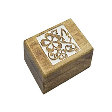 Hand Carved Wooden Jewelry Keepsake Trinket Storage Box Organizer Holder with Floral carving and whitewash finish Handmade Box for Girl Women