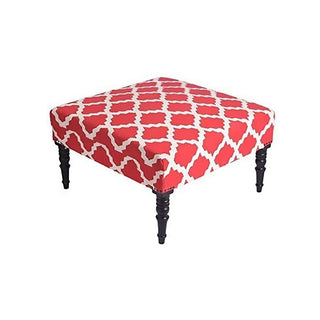 Red and White Upholstered Ottoman Square Coffee Table with Removable Legs