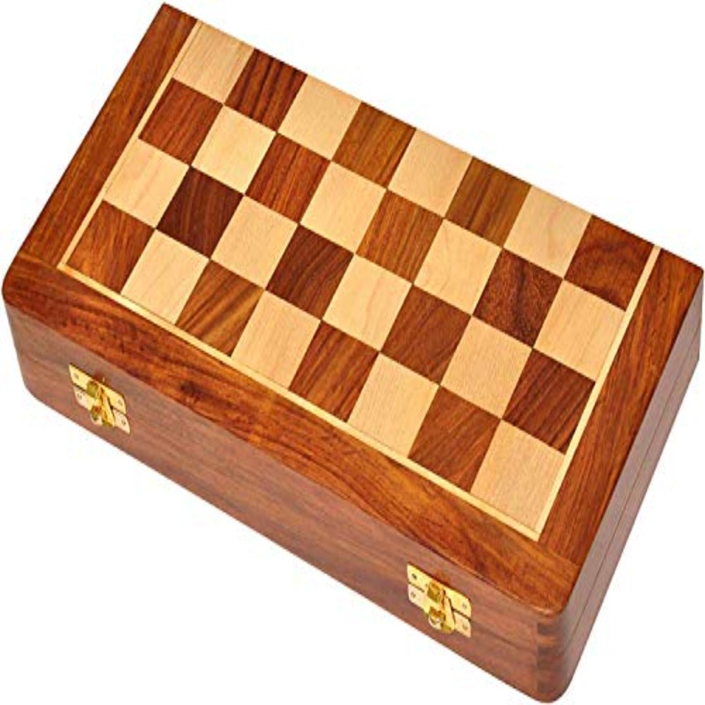 Handmade Wooden Folding Chess Board Set with Magnetic Pieces - 16 Inches