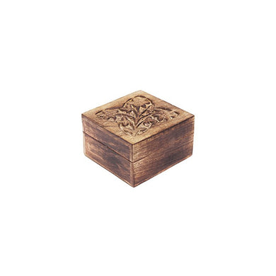 Rustic Wooden Trinket Ring Box with Floral Hand Carvings Jewelry Keepsake Storage-Perfect Mother's Day Gift