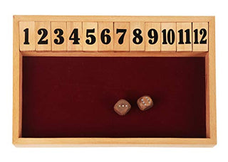 STORE INDYA 12 Piece Shut The Box - Fun Dice Games For Adults or Educational Math Games For Kids - Made from Mango Wood - Handcrafted 14 x 8.5 x 1.5 Board Includes Lid And 2 Dice