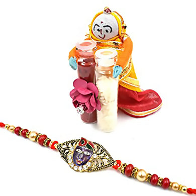 Raksha Bandhan Rakhi for Brother Combo Pack with Greeting Card & Roli Chawal(Krishna Face-Roli Chawal-06)